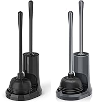 uptronic 2 Pack Toilet Plunger and Brush, Bowl Brush and Heavy Duty Toilet Plunger Set with Holder, 2-in-1 Bathroom Cleaning Combo with Modern Caddy Stand (Black and Grey)