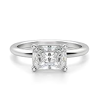1.09 CT Radiant Cut VVS1 Colorless Moissanite Engagement Ring, Wedding/Bridal Ring Set, Solitaire Halo Hidden Sterling Silver Vintage Antique Anniversary Promise Ring