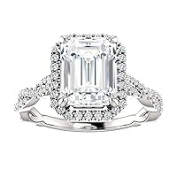 3 Carat Emerald Diamond Moissanite Engagement Ring Wedding Ring Eternity Band Vintage Solitaire Halo Hidden Prong Setting Silver Jewelry Anniversary Promise Ring Gift