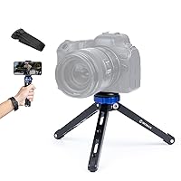 Moman Mini Tripod for Camera, Tabletop Travel Tripods TR01 with 1/4 and 3/8 Screw Mount and Function Leg CNC Aluminum Desktop Tripod for Camcorder Max Payload of 176 Lbs/80Kg, Blue Black