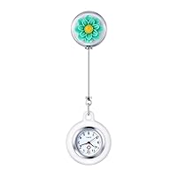Women's Nurse Clip on Watch Cute Flower Lapel Hanging Doctor Clinic Staff Tunic Stethoscope Badge Quartz Fob Pocket Watch with Pink Silicone Cover for Christmas