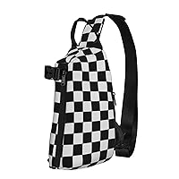 Men'S Casual Shoulder Bag,Black And White Plaid Fashionable Crossbody Bag, Chest Bag, Travel Bag