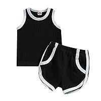VISGOGO Toddler Baby Boy Girl Summer Clothes Set Sleeveless Ribbed Tank Tops + Shorts 2Pcs Neutral Outfits