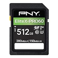 PNY 512GB EliteX-PRO60 UHS-II SDXC Memory Card - R280MB/s W150MB/s, U3, V60, 4K UHD, Full HD, UHS-II for Professional Photographers & Content Creators, DSLR Mirrorless Cameras, Advanced Video Cameras