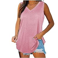 Womens Tank Tops V Neck Sleeveless Basic T Shirts Flowy Loose Fit Summer Casual Camisoles Workout Tunic Tank Shirts