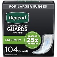 Depend Incontinence Guards/Incontinence Pads for Men/Bladder Control Pads, Maximum Absorbency, 104 Count (2 Packs of 52), Packaging May Vary