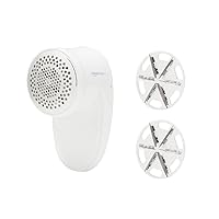 Amazon Basics Battery Operated Fabric Shaver, Lint and Fuzz Remover with 2 Spare Blades - White