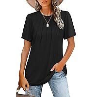 Womens Tops Summer Short Puff Sleeve Pleated Shirts Casual Loose Tshirts Trendy 2024
