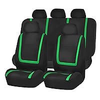 FH Group Car Seat Covers Unique Flat Cloth Full Set Automotive Seat Covers Front Set and Rear Solid Bench Green Black Seat Covers w. Gift Universal Fit Interior Accessories for Cars Trucks and SUVs