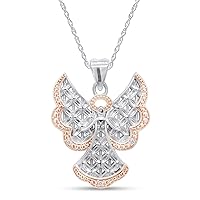 925 Sterling Silver 1.00 Ct Round Lab Created Diamond Necklace Two Tone Angel Trendy Pendant Necklace For Women & Girl