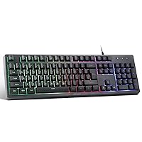 HUO JI Gaming Keyboard USB Wired with Rainbow LED Backlit, Quiet Floating Keys, Mechanical Feeling, Spill Resistant, Ergonomic for Xbox, PS Series, Desktop, Computer, PC (Black)