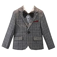 Boys' Houndstooth Blazer One Button Suit Coat Notch Lapel Wedding Business Jacket