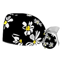 2 Packs Adjustable Working Caps, Bouffant Hat with Buttons, Stretchy Band Tie Back Scrub Hats for Women Men Duck