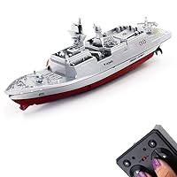 Tipmant Military RC Naval Ship Vessel Model Remote Control Boat Toy Speedboat Electric Water Kids Birthday (Silver)