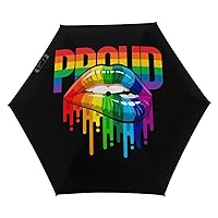 Gay Homosexual Lesbian Rainbow Lips Pride Windproof Travel Umbrella 5 Folding Waterproof Compact Rainbrella for Men Women