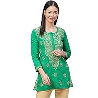 Ada Hand Embroidered Chikankari Indian Cotton Top Tunic Blouse for Women A250295