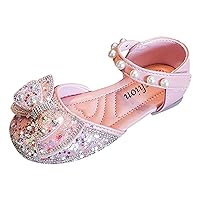 Size 4 Girls Sandals Girls Sandals Rhinestone Sequins Bow Pearl Hook Loop Dress Dance Wedge Sandals for Toddler