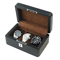 3 Grids Watch Box for Men Carbon Fiber Travel Case Jewellery Bracelet Gift Display Storage with Removable Wristwatches Pillow