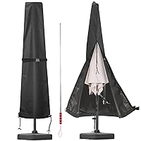 GARDRIT Patio Umbrella Cover, Waterproof 600D Oxford Fabric Umbrella Covers with Smooth Long Zipper and Telescopic Rod, Fits Outdoor Market Umbrellas 7ft to 11ft, Black