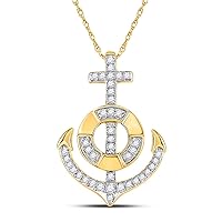 10kt Yellow Gold Womens Round Diamond Anchor Nautical Pendant 1/5 Cttw