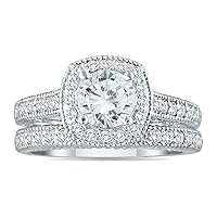 AGS Certified 1 5/8 Carat TW Diamond Halo Bridal Set in 14K White Gold (J-K Color, I2-I3 Clarity)