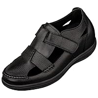 CALTO Men's Invisible Height Increasing Elevator Shoes - Premium Leather Lightweight Casual Fisherman Sandals - 3.2 Inches Taller