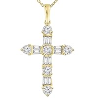 2.05 ct t.w. Ladies Round and Baguette Cut Diamond Cross Pendant Necklace (Color G Clarity VS-2) in 14 Kt Yellow Gold