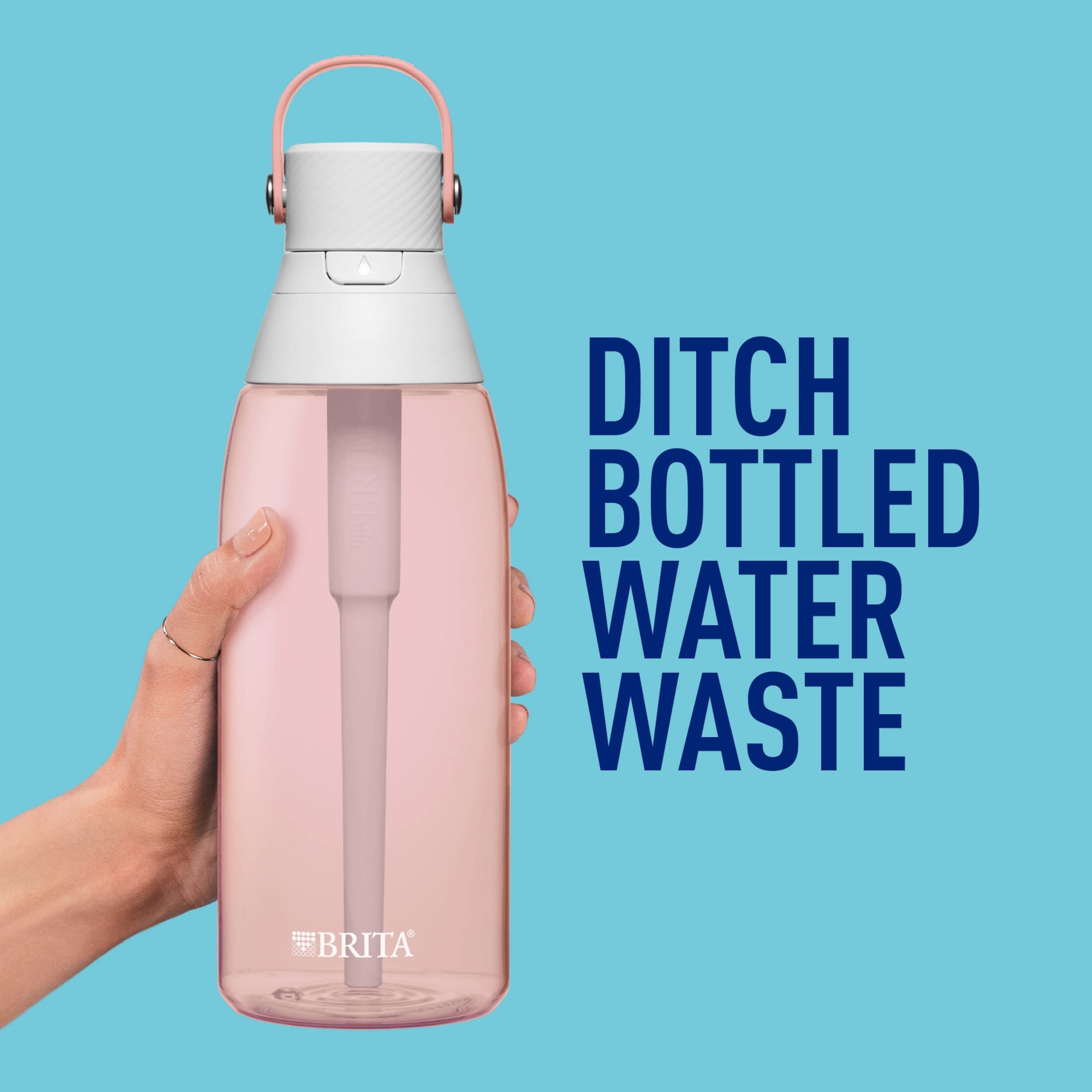Brita Insulated Filtered Water Bottle with Straw, Reusable, BPA Free Plastic, Blush, 36 Ounce