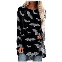NLRTEI Halloween Shirts for Girl Girls Plus Size Halloween Shirts Halloween Print Long Sleeve Medium Length Top Blouse
