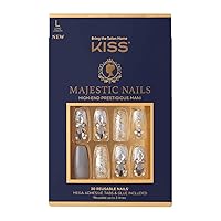 KISS Majestic Nails High-End Prestigious Manicure - Style 'Sparkle', 30 Reusable Nails, Pink Gel Nail Glue NET WT 2 g (0.07 oz.), 48 Adhesive Tabs, Mini File, 2 Manicure Sticks, 2 Prep Pads