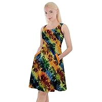 CowCow Womens Skater Dress Tie Dye Print Rainbow Style Summer Knee Length Skater Dress with Pockets, XS-5XL