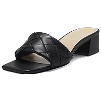 Women's Chunky Heel Mule Sandals Slides Square Open Toe Heeled Mules Slip-on Backless Dress Shoes 2 Inch Block Heel Summer Slippers Braided Single Band Casual Office Ladies Work Daily Beach 4-11 M US