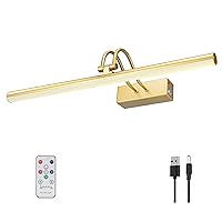 Picture Light, 16in Battery Operated Picture Lights for Paintings,Metal Remote Control Display Art Light with Timer and Dimmable for Wall Painting,Frame, Portrait, Dartboard-Brass
