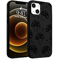 Idocolors Cute Mushroom Phone Case Compatible with iPhone 15 Pro,Lovely Black Liquid Silicone Case,Soft Gel Rubber Full-Body Protective Microfiber Lining Shockproof Cover