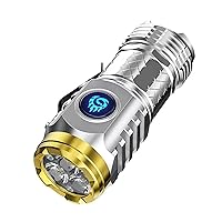 White Strong Light Flashlight Ultra Bright Home Rechargeable Outdoor Portable Long Range Flashlight Three Eyed Little Flashlight (Silvery)