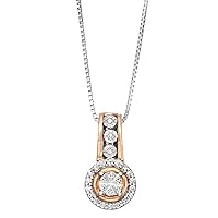 Mother's Day Gift For Her Round Cluster Pendant (1/8 CTTW), Rose Gold Plated Sterling Silver, 18-Inch Chain Necklace for Women and Girls
