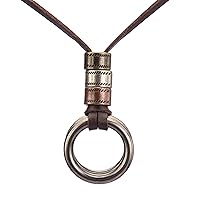 PU Leather Necklace Vintage Boho Style Multilayer Pendant Long Sweater Necklace Jewelry for Women Girl Men with Adjustable Leather Cord