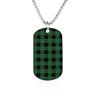 Green Black Buffalo Plaid Memorial Necklace Titanium Steel Rectangle Tag Chain Pendant Jewelry Gift