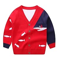 Happy Cherry Boys Girls Open Front Long Sleeve Kids Casual Knit Cardigans Sweater Blouses with Button