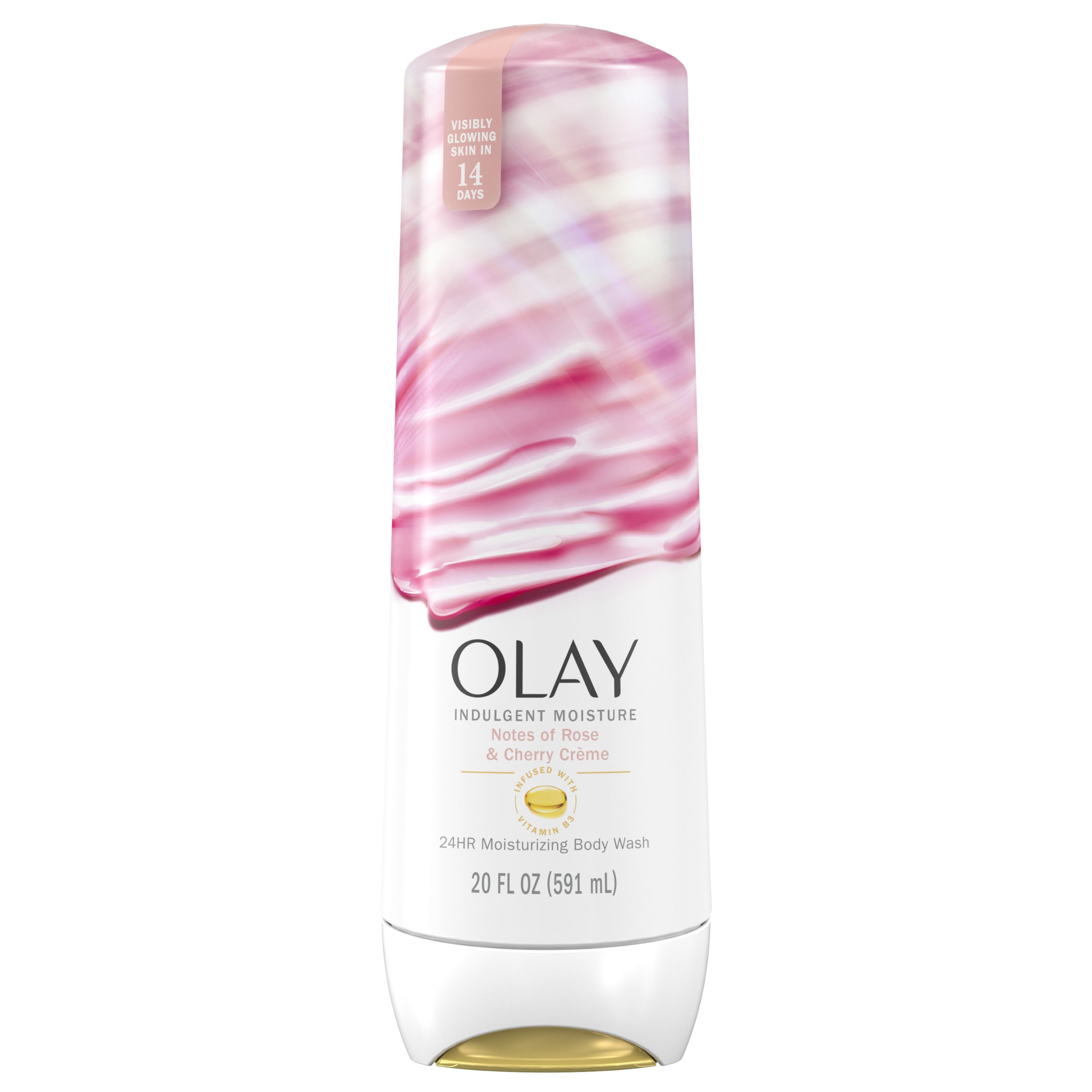 Olay Indulgent Moisture Body Wash for Women, Infused with Vitamin B3, Notes of Rose and Cherry Creme Scent, 20 fl oz