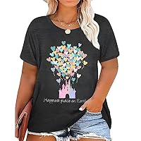 Plus Size Shirt for Womens Cute Graphic Short Sleeve Casual Holiday Vacation Tee Tops