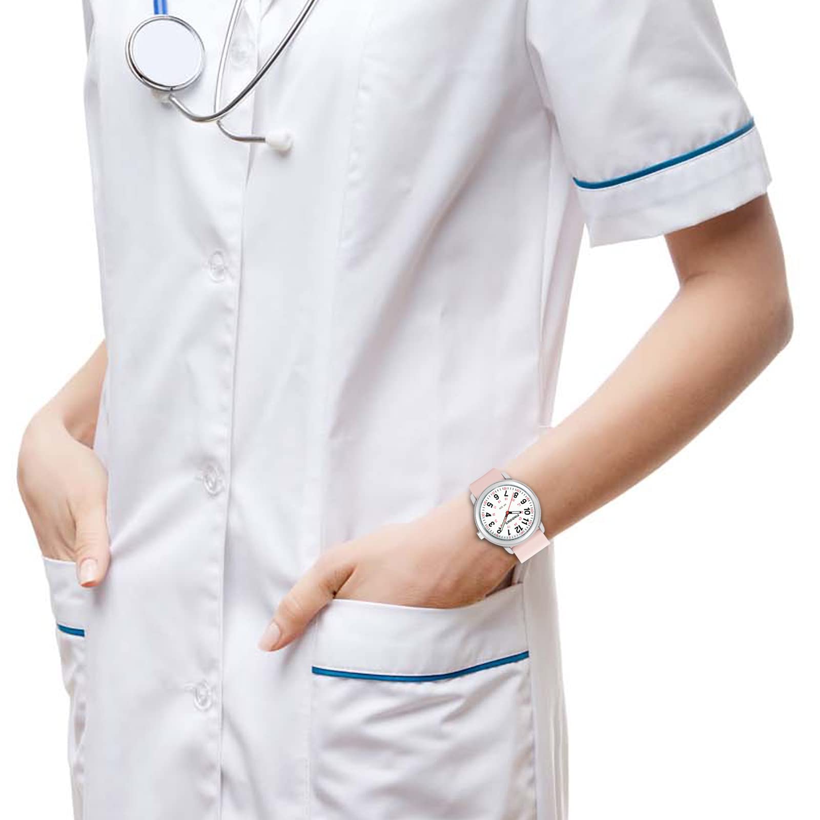 PINDOWS Nurse Watch for Nurses, Doctors, Medical Professionals, Students, Easy to Read Waterproof Women's Men Medical Watch Luminous Dial 12/24 Hour Display, Soft Breathable Silicone Band Replaceable.