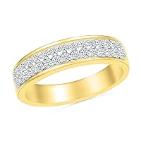 DGOLD 10kt Gold Round White Diamond Double Row Anniversary Ring for Women (1/2 cttw)