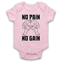 Unisex-Babys' No Pain No Gain Bodybuilding Slogan Baby Grow