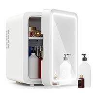 Easy-Take Skincare Fridge - Mini Fridge with Dimmable LED Mirror (4 Liter/6 Can), Cooler and Warmer, for Refrigerating Makeup, Skincare and Food, Mini Fridge for Bedroom, Office and Car, White