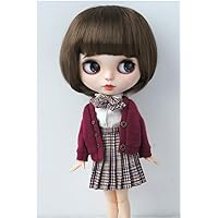 Blythes Wig JD190 10-11inch 26-28cm Short Wave Cut Synthetic Mohair BJD Doll Wigs (Medium Brown)