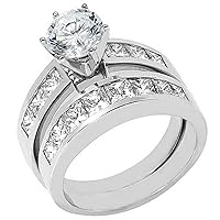 14k White Gold 2.92 Carats Round & Princess Diamond Engagement Ring Bridal Set