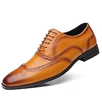Men's PU Leather Oxfords Wingtips Brogue Lace Up Round Toe Shoes Anti Skid Business