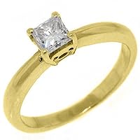 14k Yellow Gold .48 Carats Solitaire Princess Cut Diamond Engagement Ring