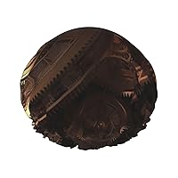 Gears Clock Bronze Century Printed Shower Cap for Women Waterproof Bath Caps Reusable Double Layered Shower Hat Bathing Shower Caps for Men Ladies Spa Salon